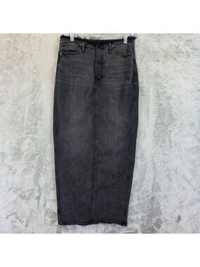 Express Skirt Womens 6 Gray Denim Pencil Midi Button Fly High Rise Stretch